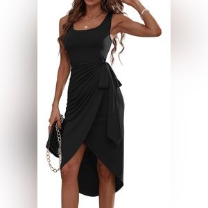 Tie Side Scoop Neck Bodycon Midi Tank Dress